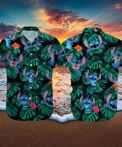 Disney Stitch Hawaiian Shirt Tropical Palm Leaves Beach Vacation Gift