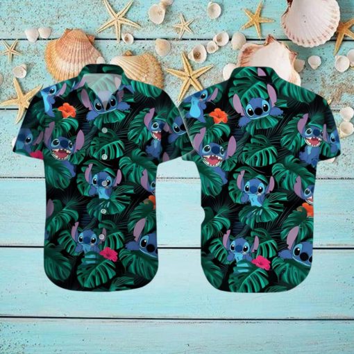 Disney Stitch Hawaiian Shirt Tropical Palm Leaves Beach Vacation Gift