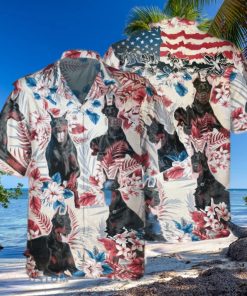 Doberman Pinscher Dog United States Flag With Flowers Hawaiian Shirt Aloha Shirt For Men Women