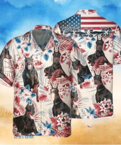 Doberman Pinscher Dog United States Flag With Flowers Hawaiian Shirt Aloha Shirt For Men Women