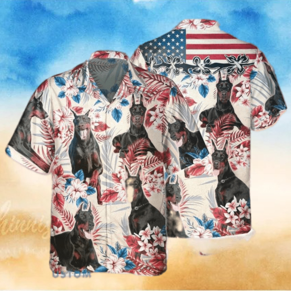 Doberman Pinscher Dog United States Flag With Flowers Hawaiian Shirt Aloha Shirt For Men Women Doberman Pinscher Dog United States Flag With Flowers Hawaiian Shirt Aloha Shirt For Men Women