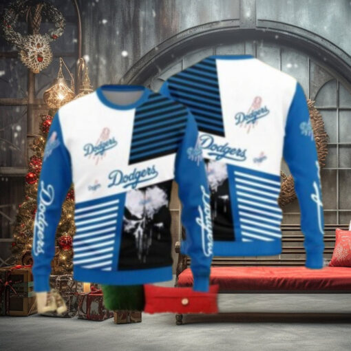 Dodgers Black And White Baseball Skull Ugly Sweater