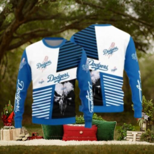 Dodgers Black And White Baseball Skull Ugly Sweater