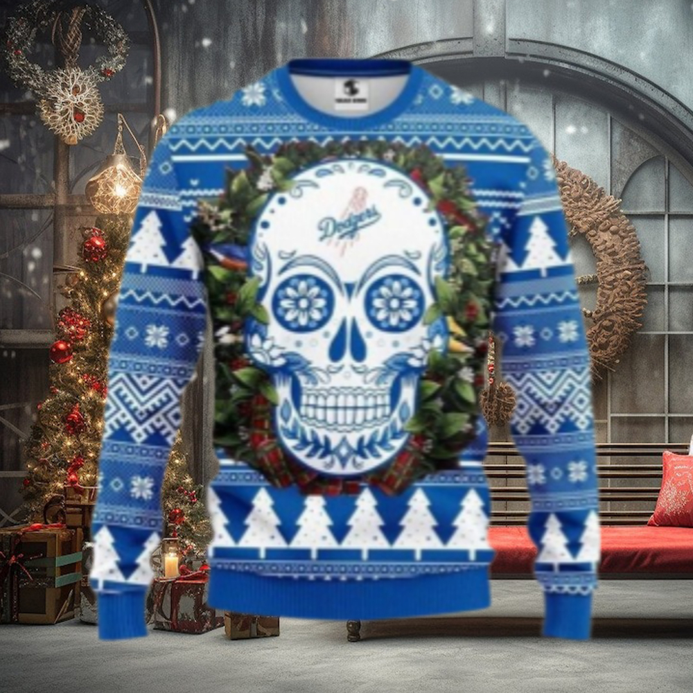 Dodgers Day Of The Dead Skull Ugly Christmas Sweater Dodgers Day Of The Dead Skull Ugly Christmas Sweater