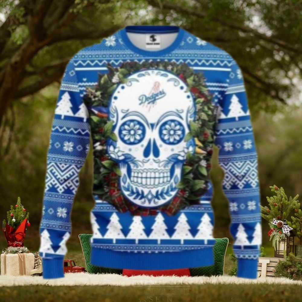 Dodgers Day Of The Dead Skull Ugly Christmas Sweater Dodgers Day Of The Dead Skull Ugly Christmas Sweater