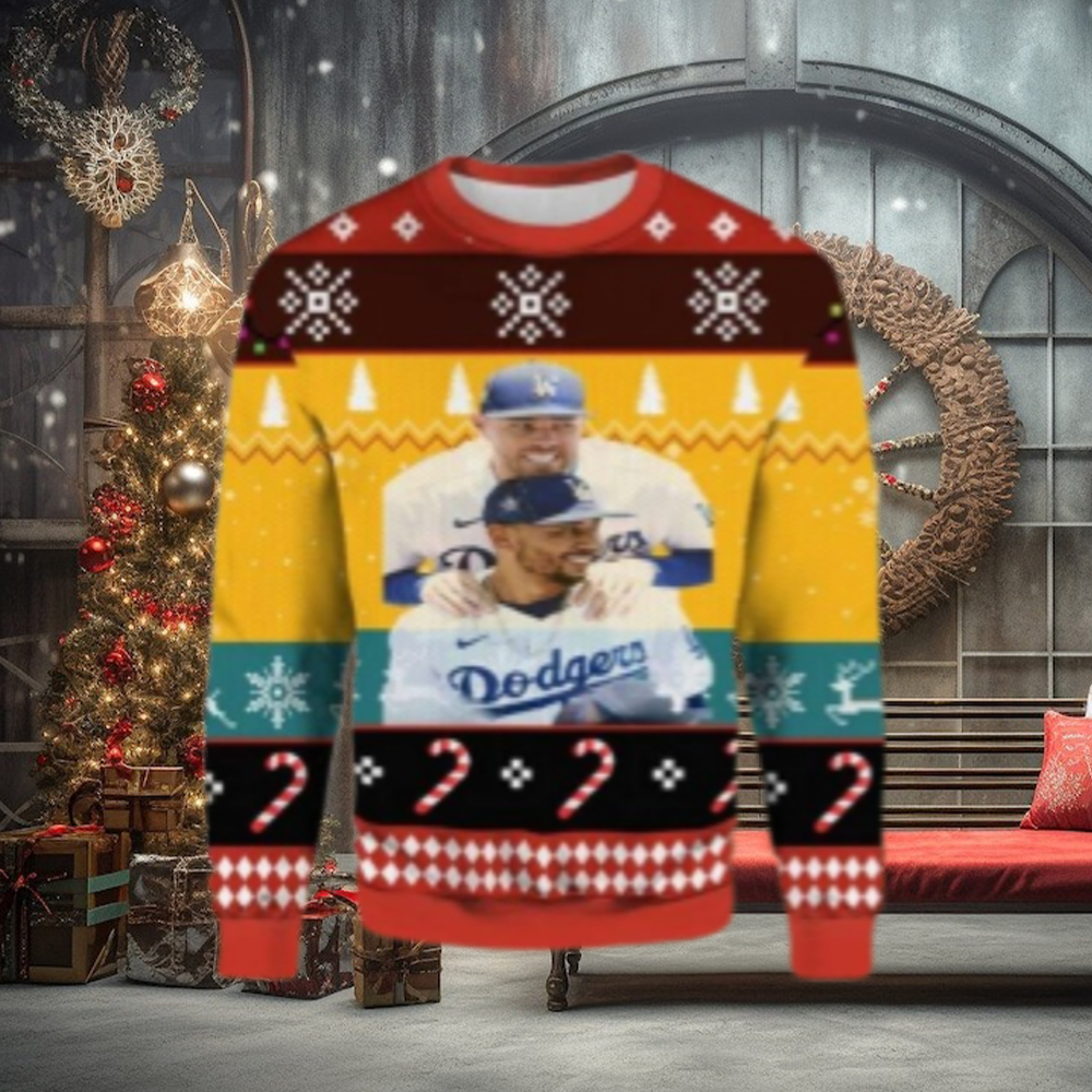 Dodgers Duo Fun Ugly Christmas Sweater – Red And Yellow Design Dodgers Duo Fun Ugly Christmas Sweater – Red And Yellow Design
