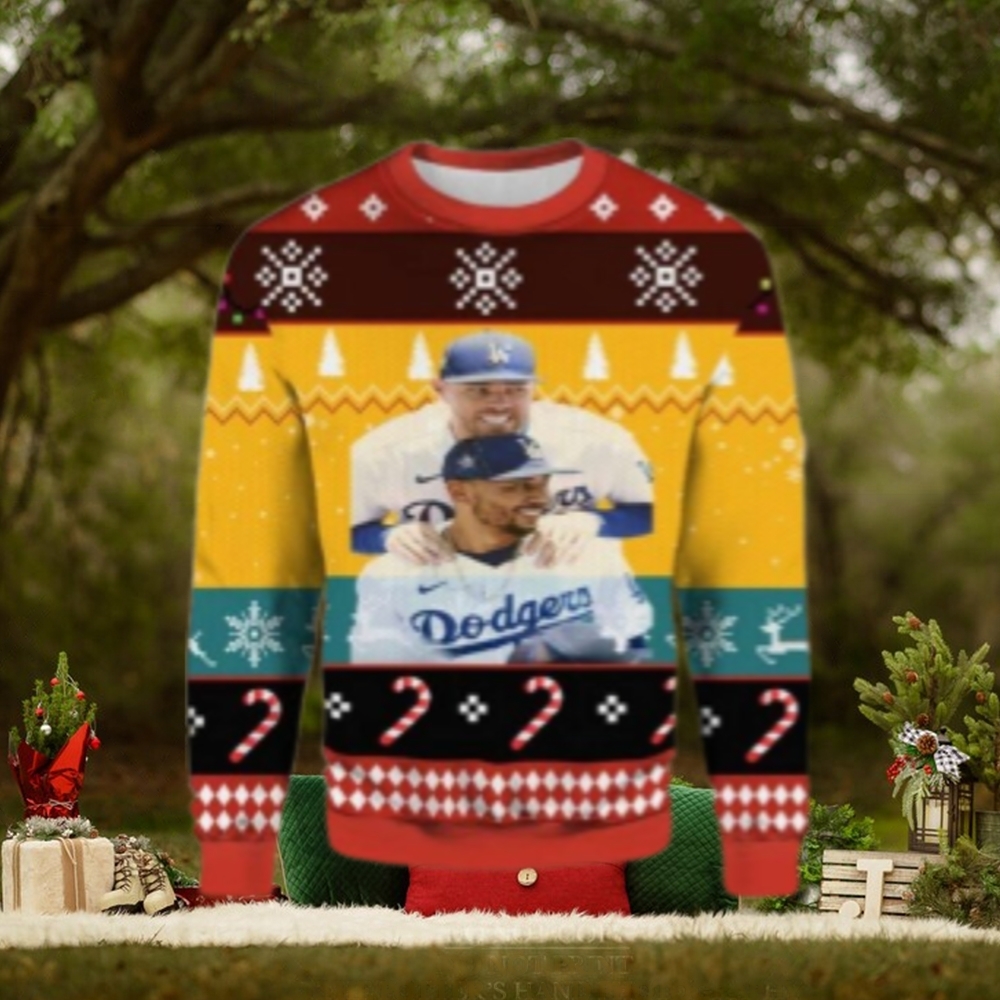 Dodgers Duo Fun Ugly Christmas Sweater – Red And Yellow Design Dodgers Duo Fun Ugly Christmas Sweater – Red And Yellow Design