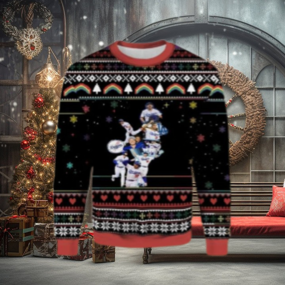 Dodgers Stacked Players Collage Black Ugly Christmas Sweater Dodgers Stacked Players Collage Black Ugly Christmas Sweater