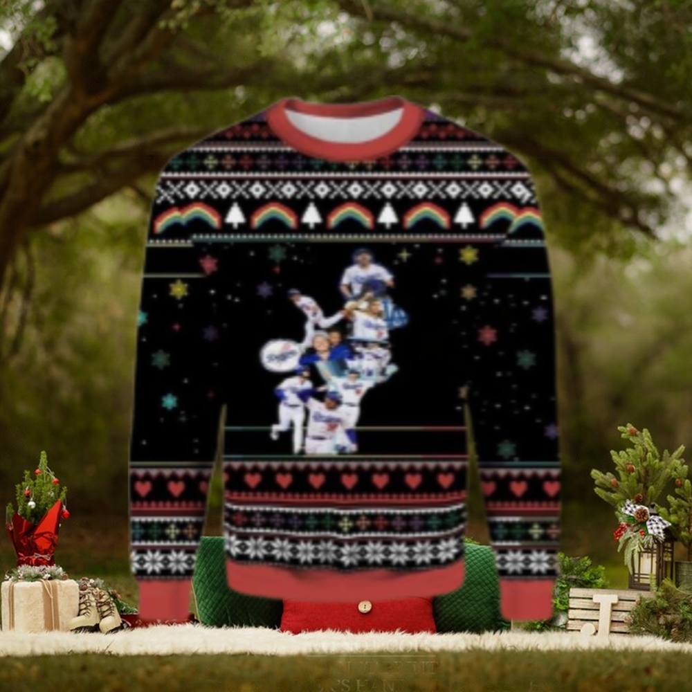 Dodgers Stacked Players Collage Black Ugly Christmas Sweater Dodgers Stacked Players Collage Black Ugly Christmas Sweater