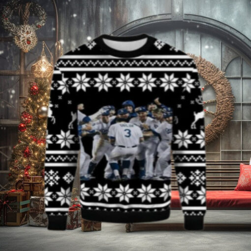 Dodgers Team Celebration Black Snowflake Ugly Sweater