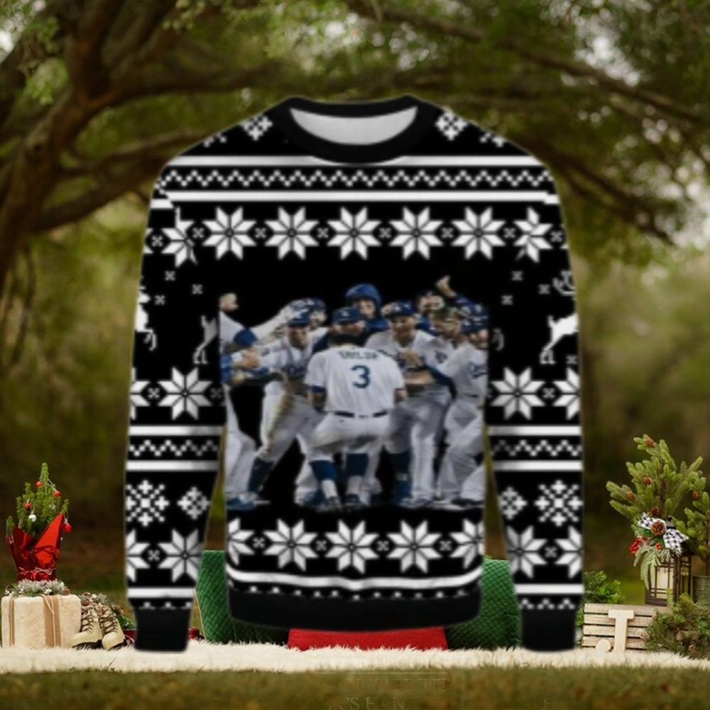 Dodgers Team Celebration Black Snowflake Ugly Sweater Dodgers Team Celebration Black Snowflake Ugly Sweater