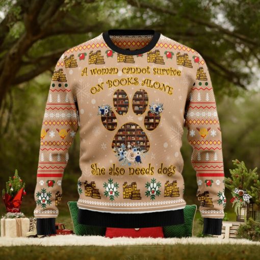 Dog And Book Lover Ugly Christmas Sweater Gift Men Women