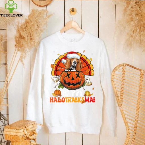 Dog Basset Hound Happy Hallothanksmas Halloween Thanksgiving T Shirt   Copy (2)