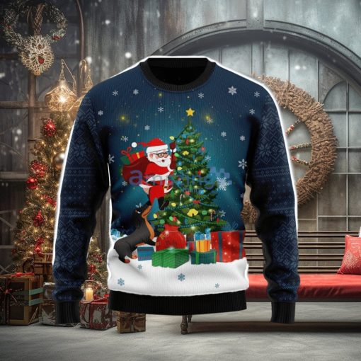 Dog Biting A Santa Claus In The Night Ugly Christmas Sweater