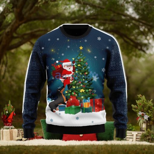 Dog Biting A Santa Claus In The Night Ugly Christmas Sweater