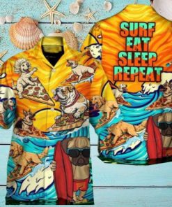 Dog Lovers Surfing Surf Eat Sleep Repeat Art Style Hawaiian Shirt Style Gift
