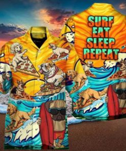 Dog Lovers Surfing Surf Eat Sleep Repeat Art Style Hawaiian Shirt Style Gift