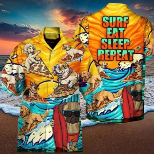 Dog Lovers Surfing Surf Eat Sleep Repeat Art Style Hawaiian Shirt Style Gift