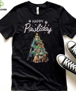 Dog Paw Tree Christmas Happy Holiday Shirt