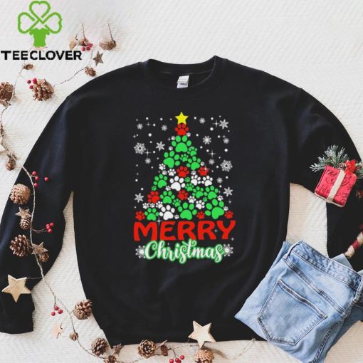 Dog Paws Xmas Tree Merry Christmas Shirt