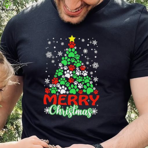 Dog Paws Xmas Tree Merry Christmas Shirt