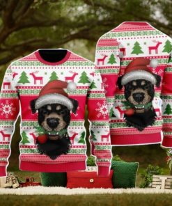 Dog Santas Hat Holiday Time Pattern Christmas Unisex Ugly Sweater