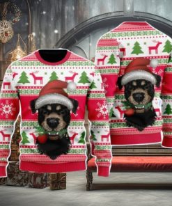 Dog Santas Hat Holiday Time Pattern Christmas Unisex Ugly Sweater