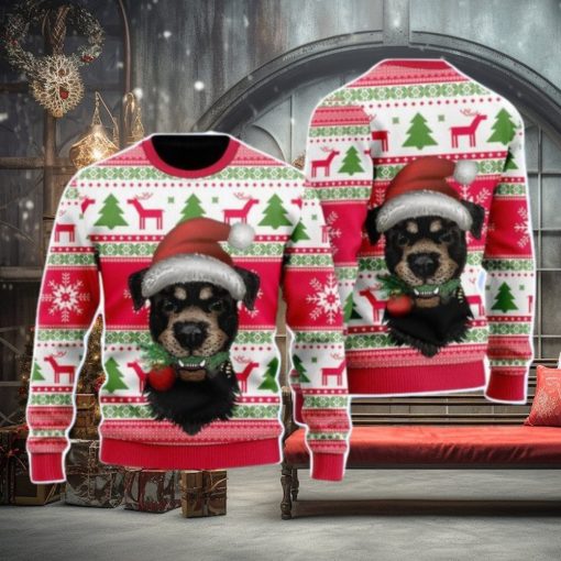 Dog Santas Hat Holiday Time Pattern Christmas Unisex Ugly Sweater