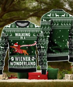 Dog Walking In A Wiener Wonderland Christmas Unisex Ugly Sweater