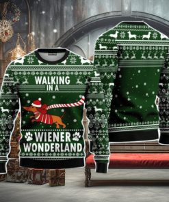 Dog Walking In A Wiener Wonderland Christmas Unisex Ugly Sweater