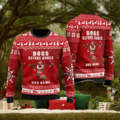 Dogs Before Dudes Custom Dog Name Ugly Christmas Sweater