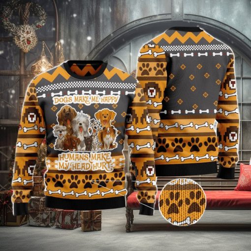 Dogs Make Me Happy Ugly Christmas Sweater Funny Christmas Gift For Family