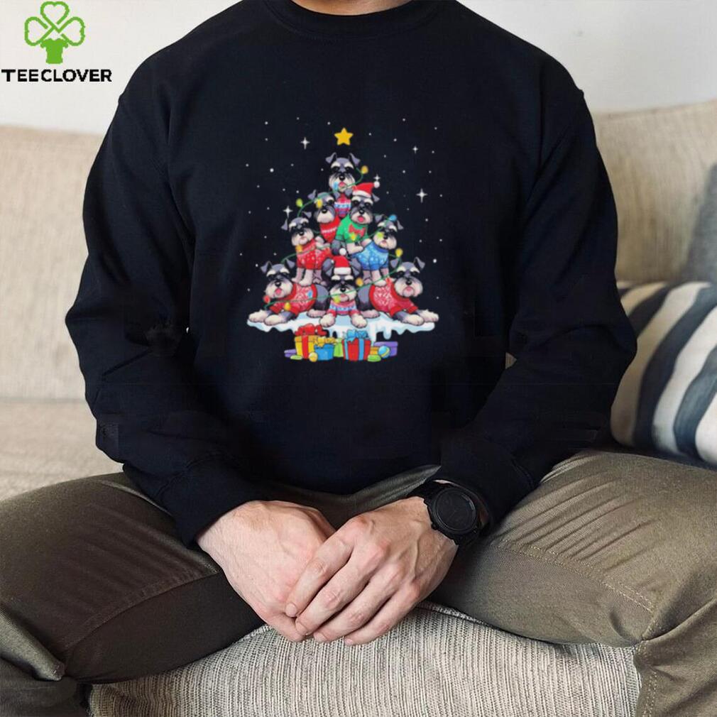 Dogs Miniature Schnauzer santa pine tree merry christmas shirt Dogs Miniature Schnauzer santa pine tree merry christmas shirt