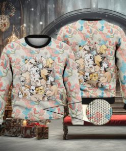 Dogs On Pink And Blue Birds Background Full Print 3D Ugly Sweater Christmas Gift Sweater