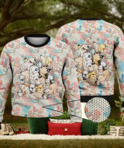 Dogs On Pink And Blue Birds Background Full Print 3D Ugly Sweater Christmas Gift Sweater