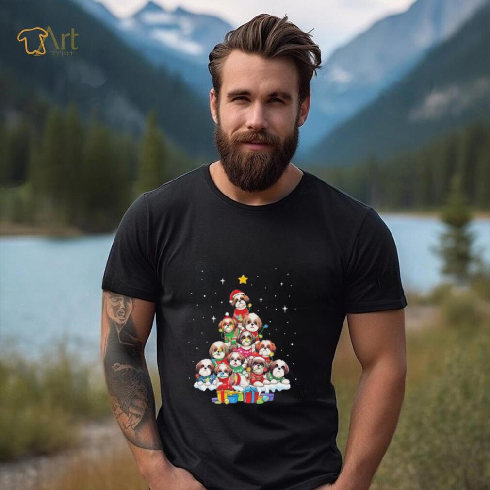 Dogs Shih Tzu santa pine tree merry christmas shirt Dogs Shih Tzu santa pine tree merry christmas shirt