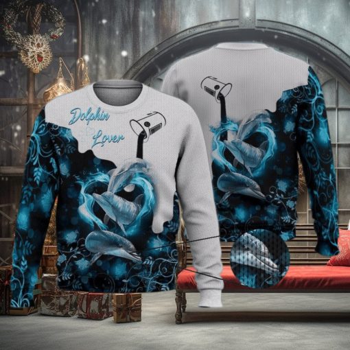 Dolphin Lover Blue Nature Trending Shirts 3D Ugly Sweater Christmas Gift Sweater