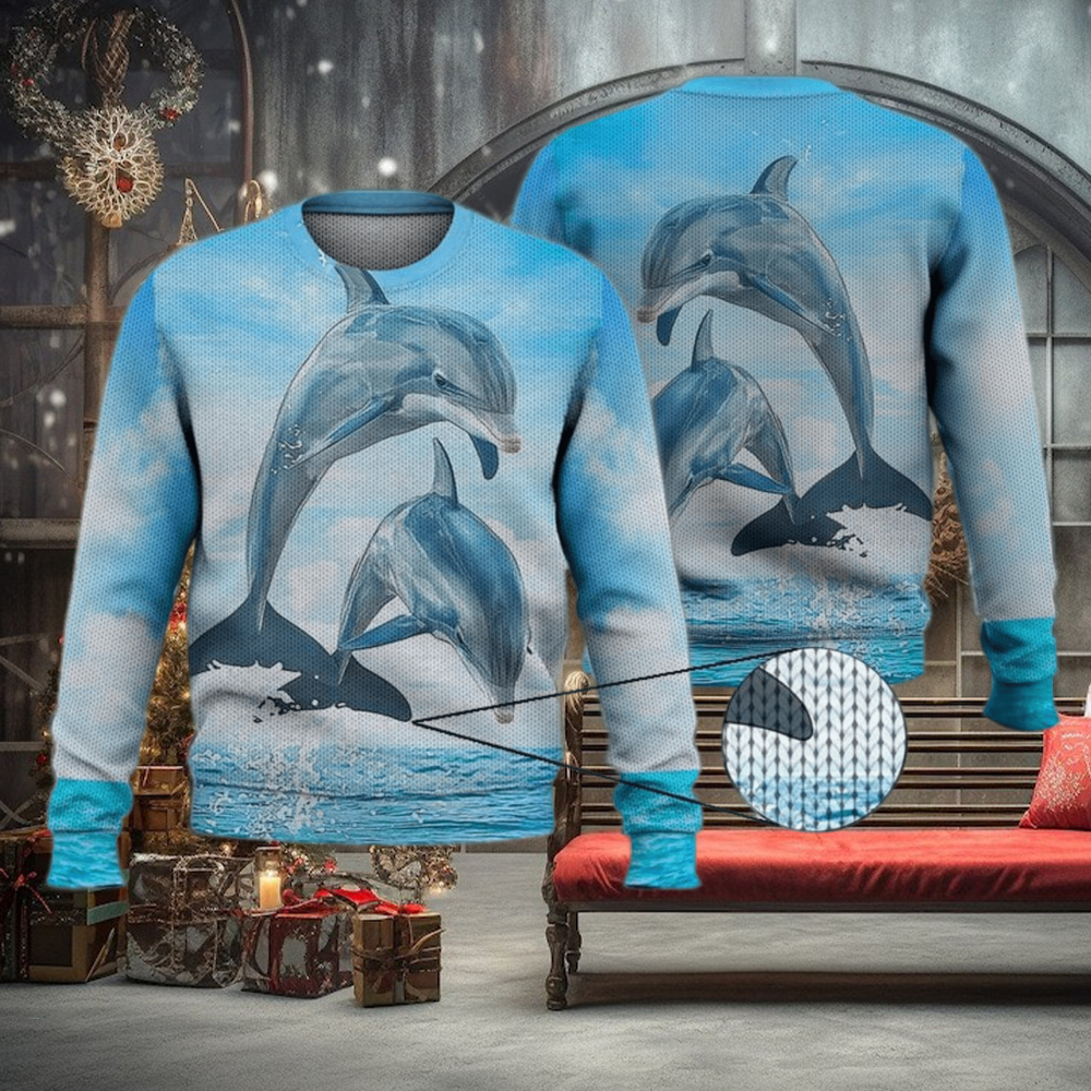 Dolphin Ocean Blue Sky 3D Full Print Ugly Sweater Christmas Gift Sweater Dolphin Ocean Blue Sky 3D Full Print Ugly Sweater Christmas Gift Sweater