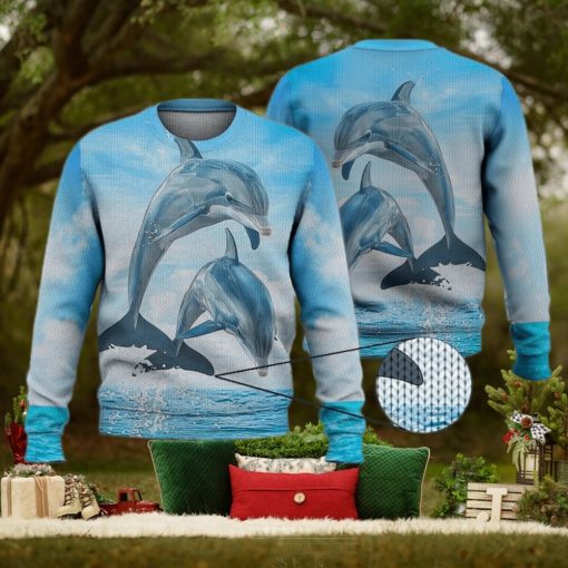 Dolphin Ocean Blue Sky 3D Full Print Ugly Sweater Christmas Gift Sweater
