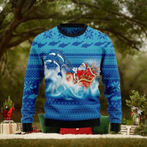 Dolphin Riding The Waves With Santa Ugly Sweater For Christmas