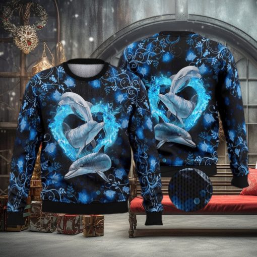 Dolphins Heart 3D Full Print Ugly Sweater Christmas Gift Sweater