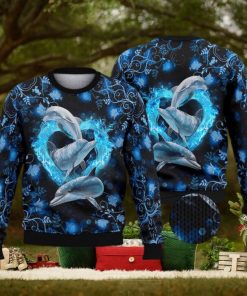 Dolphins Heart 3D Full Print Ugly Sweater Christmas Gift Sweater