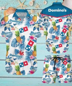 Domino’s Pineapple Kitchen Tropical Flower Aloha Hawaiian Shirt & Short For Men And Women