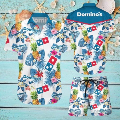 Domino’s Pineapple Kitchen Tropical Flower Aloha Hawaiian Shirt & Short For Men And Women