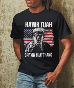 Donald Trump Hawk Tuah Spit On That Thang American Flag T shirt