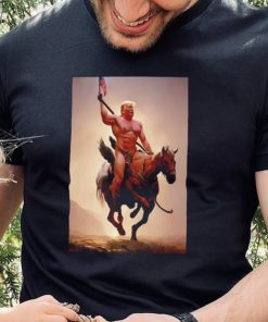 Donald Trump nude riding horse with American flag shirt