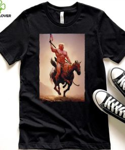 Donald Trump nude riding horse with American flag shirt