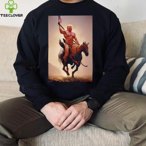 Donald Trump nude riding horse with American flag hoodie, sweater, longsleeve, shirt v-neck, t-shirt