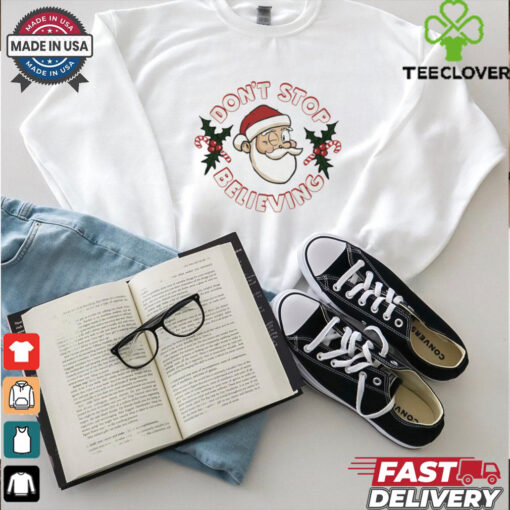 Don’t Stop Believing head Santa shirt