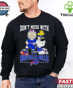 Don't Mess with Buffalo Bills Charlie Brown and Snoopy Shirt featuring a playful design that combines the iconic Charlie Brown and Snoopy characters with the Buffalo Bills logo, perfect for fans who enjoy a fun, lighthearted take on their team spirit.